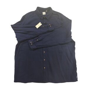 NWT ROWM Men's 4XT Navy Blue LS Med‎ Weight Button Up Shirt Pockets Casual Tall